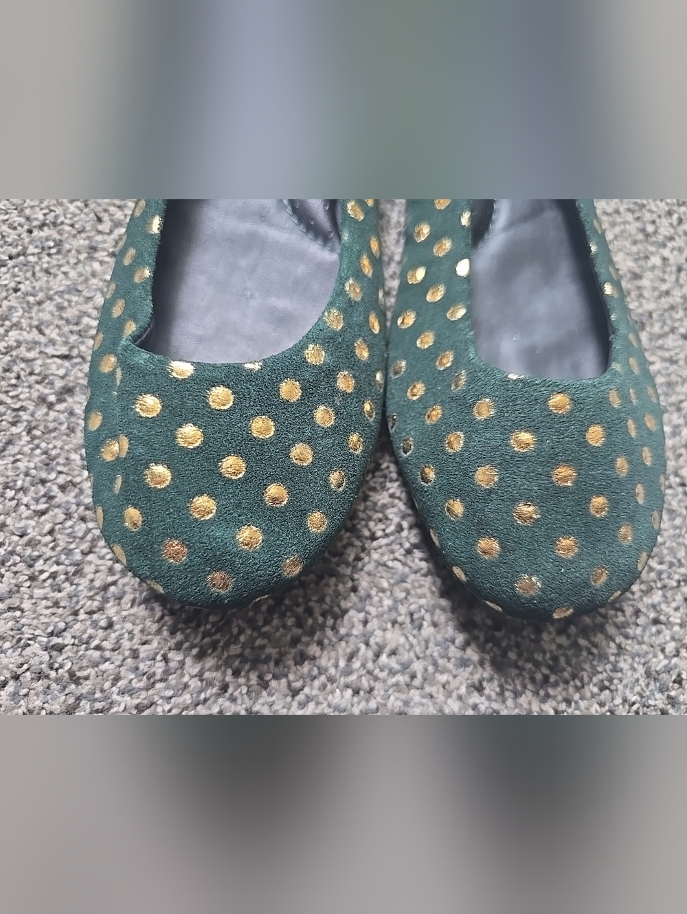 Born Crown Ballet Flats Womens 6 DarkGreen Suede Gold Spotted Round Toe Slip On - Picture 8 of 11